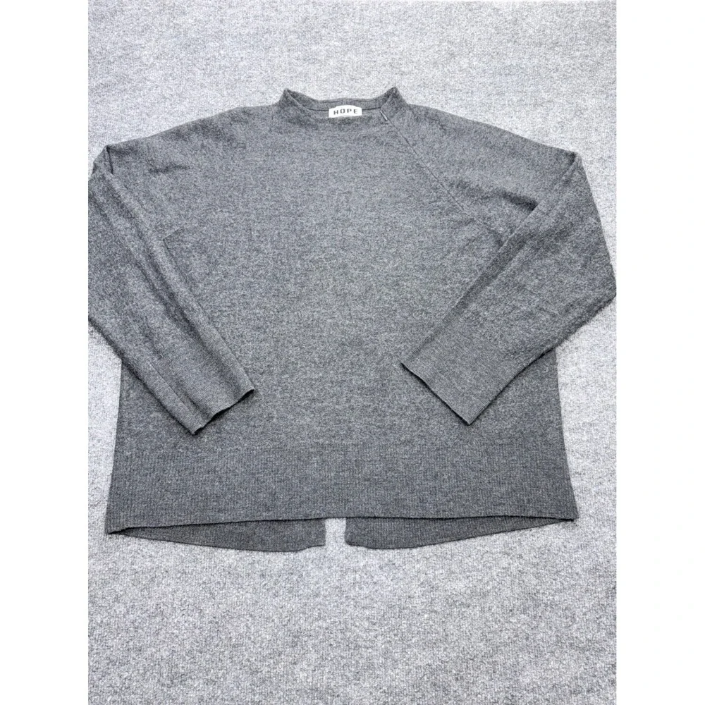HOPE Stockholm Mens‎ Large Grey 100% Wool Echo Sweater Mock Neck Split Back 50